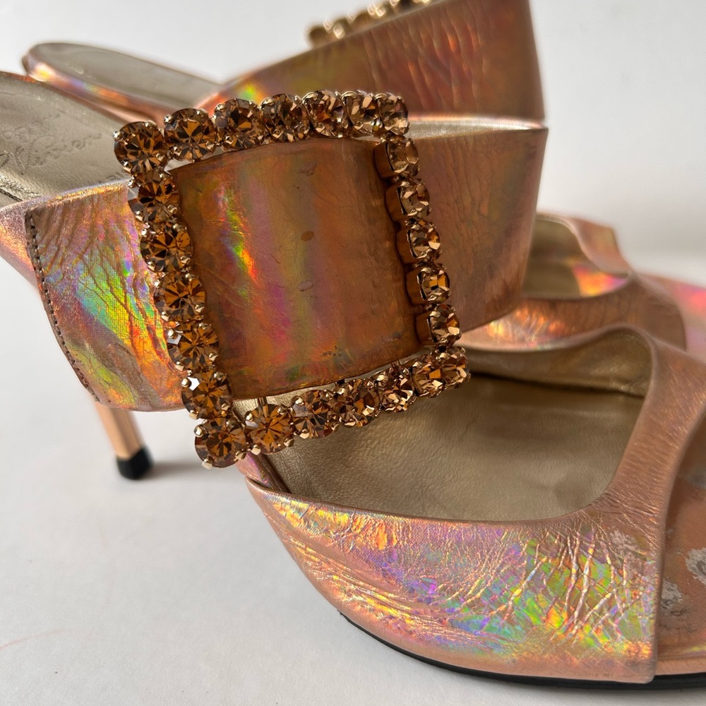 Roger Vivier Iridescent Pink Heels with Rhinestone Buckle - Picture 3 of 7
